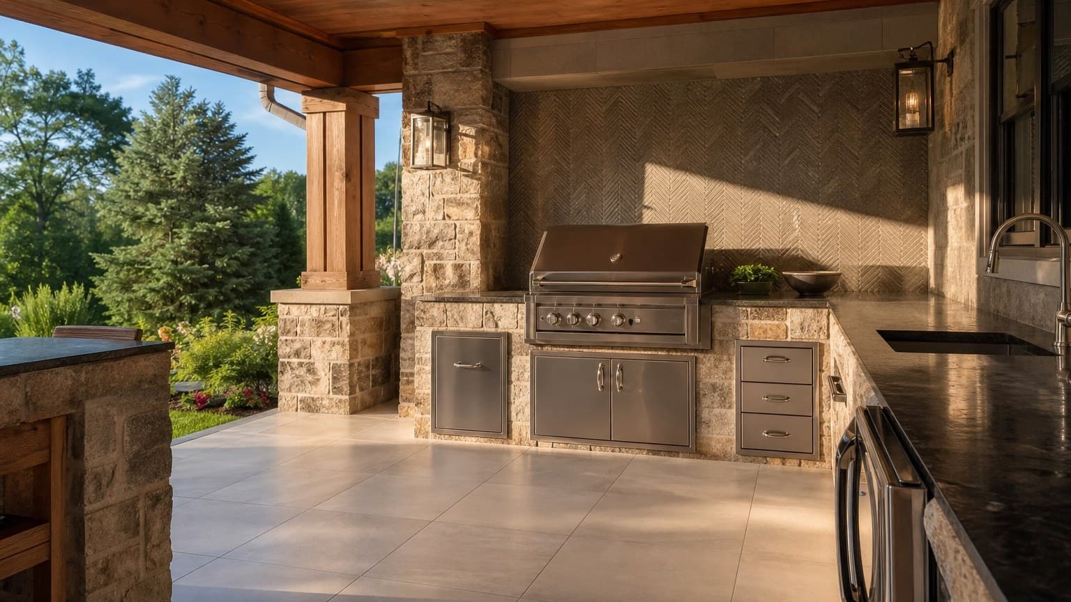 Outdoor Kitchen Tile Installation in Chester County PA